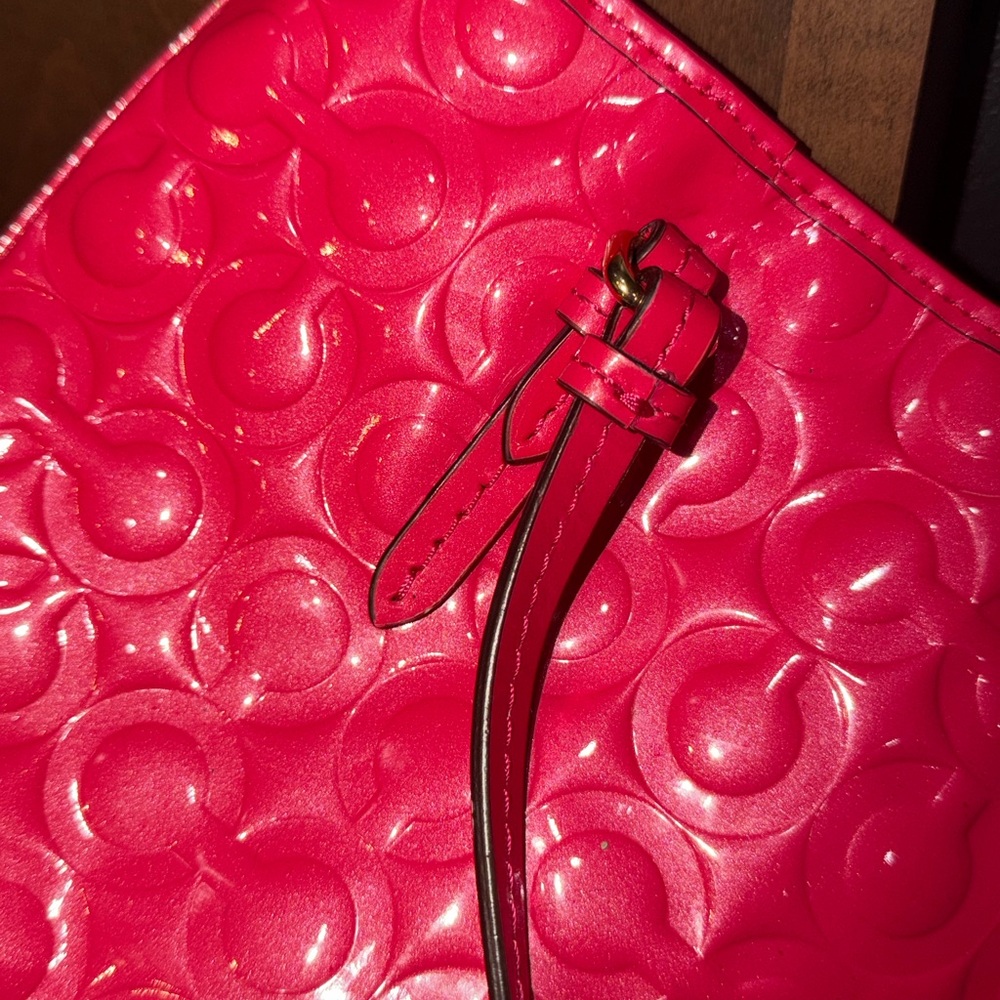 Coach Y2K Vibrant Pink Embossed Small Tote with Gold Accents - Picture 10 of 13